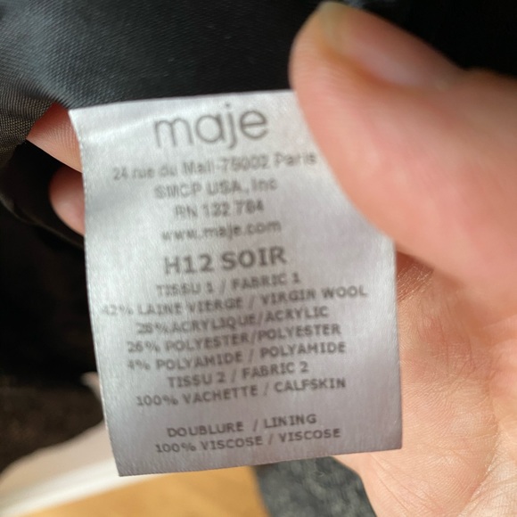 Maje Coat with leather shoulders EU size 2 - Picture 2 of 3